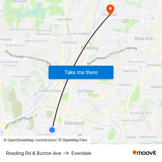 Reading Rd & Burton Ave to Evendale map