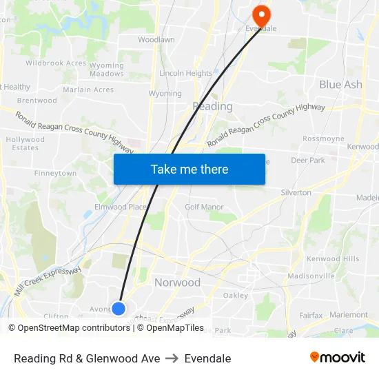 Reading Rd & Glenwood Ave to Evendale map