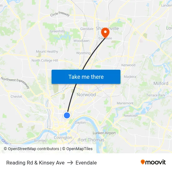 Reading Rd & Kinsey Ave to Evendale map