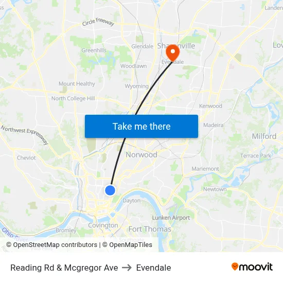 Reading Rd & Mcgregor Ave to Evendale map