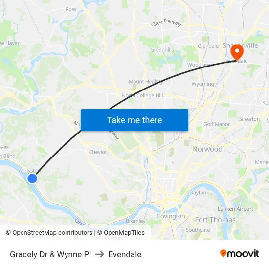 Gracely Dr & Wynne Pl to Evendale map