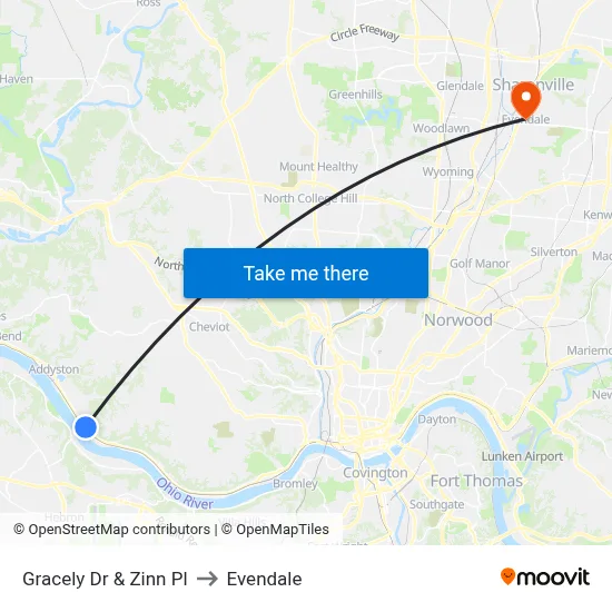 Gracely Dr & Zinn Pl to Evendale map