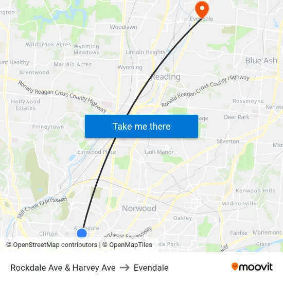 Rockdale Ave & Harvey Ave to Evendale map