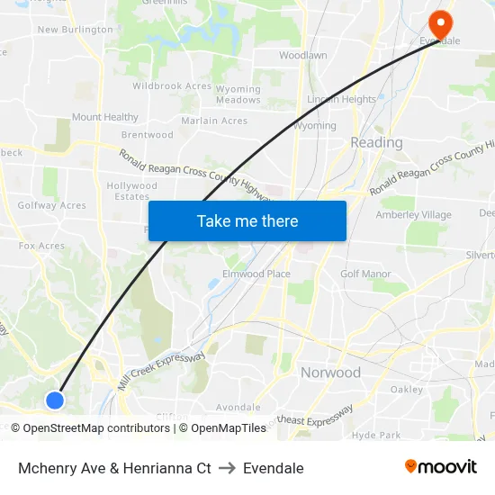 Mchenry Ave & Henrianna Ct to Evendale map