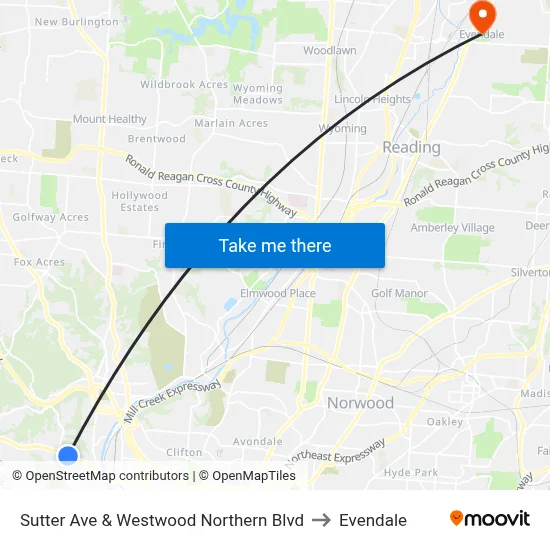 Sutter Ave & Westwood Northern Blvd to Evendale map