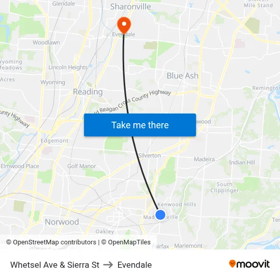 Whetsel Ave & Sierra St to Evendale map