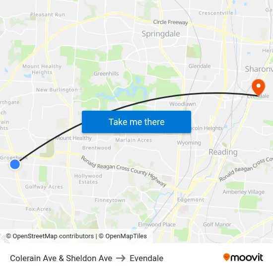 Colerain Ave & Sheldon Ave to Evendale map