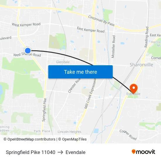 Springfield Pike 11040 to Evendale map