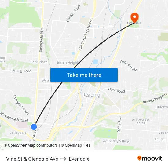 Vine St & Glendale Ave to Evendale map