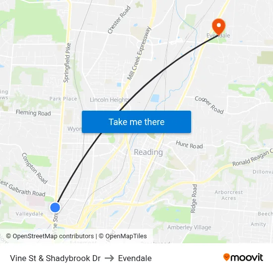 Vine St & Shadybrook Dr to Evendale map
