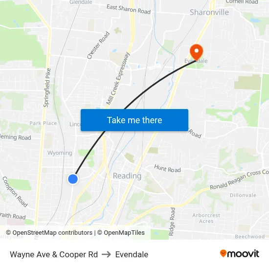 Wayne Ave & Cooper Rd to Evendale map