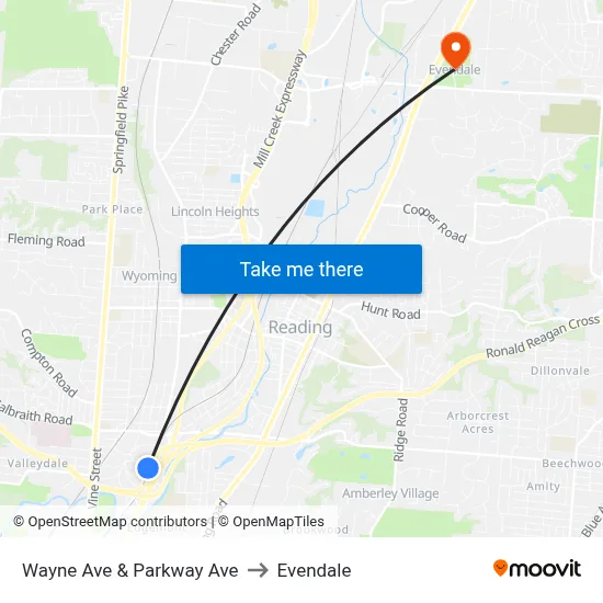 Wayne Ave & Parkway Ave to Evendale map