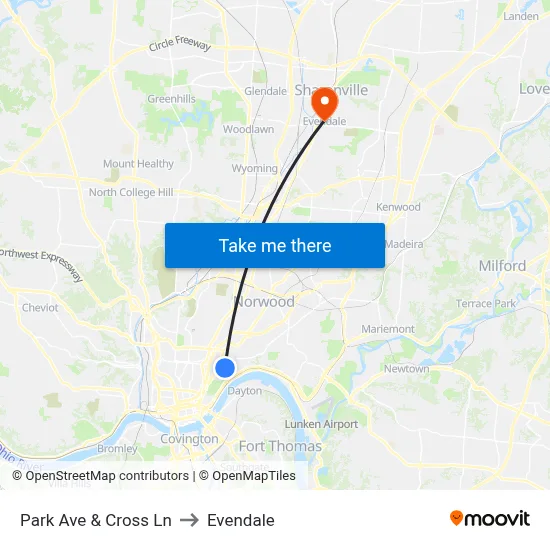 Park Ave & Cross Ln to Evendale map