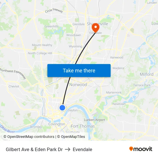 Gilbert Ave & Eden Park Dr to Evendale map