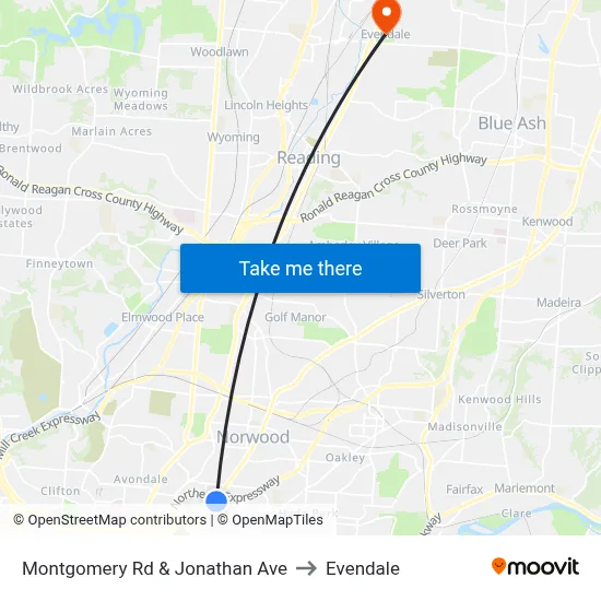 Montgomery Rd & Jonathan Ave to Evendale map