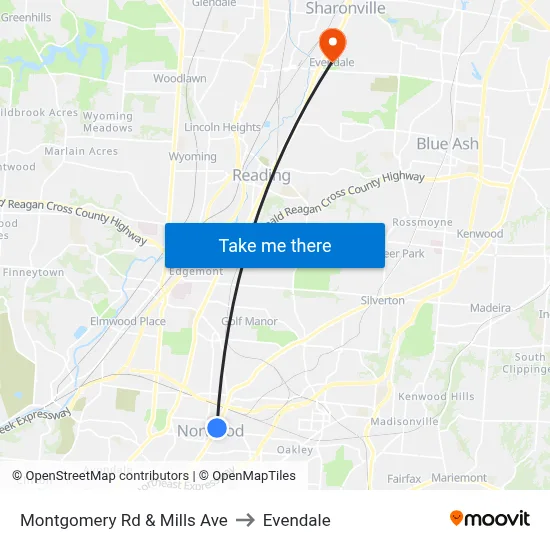 Montgomery Rd & Mills Ave to Evendale map