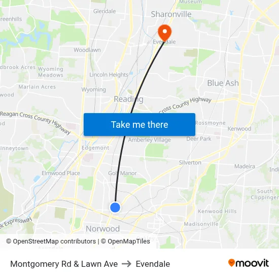 Montgomery Rd & Lawn Ave to Evendale map