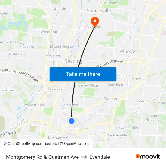 Montgomery Rd & Quatman Ave to Evendale map