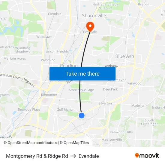 Montgomery Rd & Ridge Rd to Evendale map