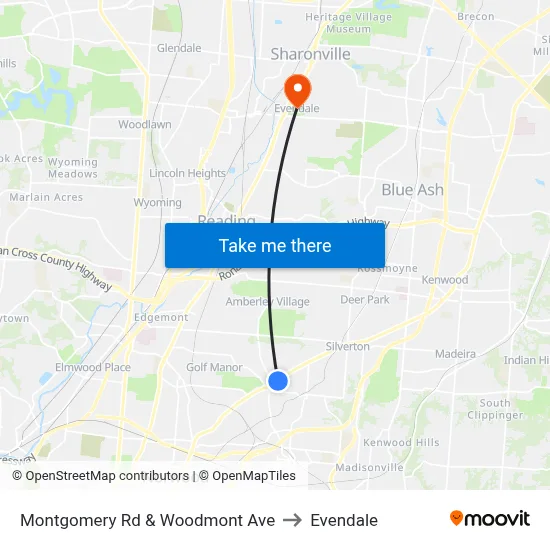 Montgomery Rd & Woodmont Ave to Evendale map