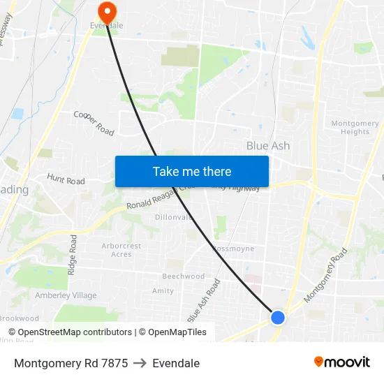 Montgomery Rd 7875 to Evendale map