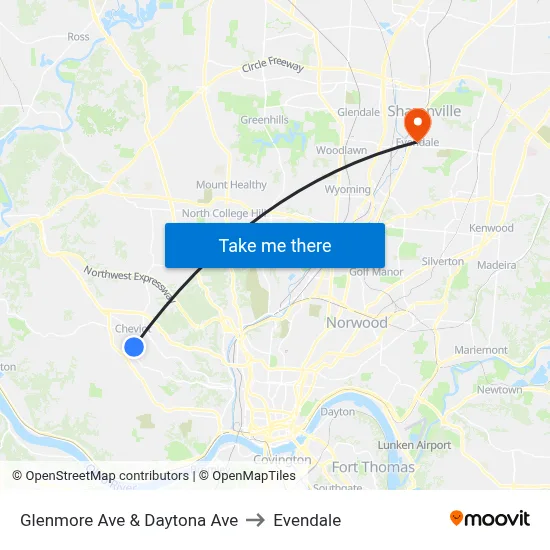 Glenmore Ave & Daytona Ave to Evendale map
