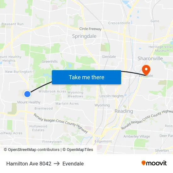Hamilton Ave 8042 to Evendale map