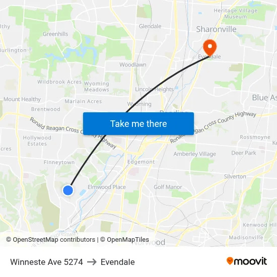 Winneste Ave 5274 to Evendale map