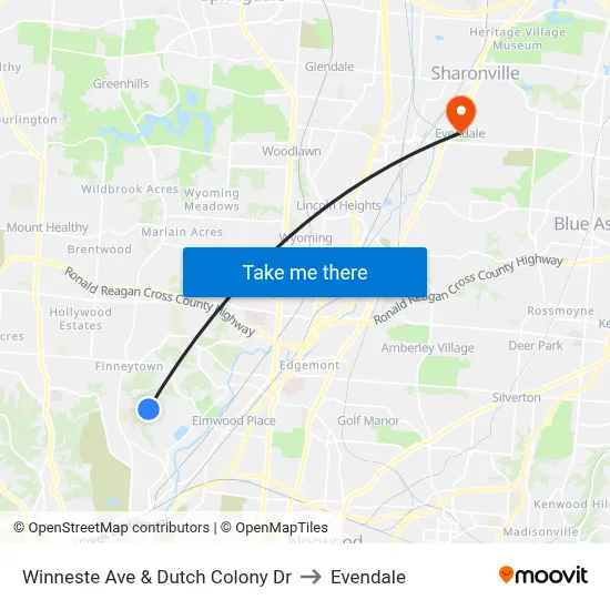 Winneste Ave & Dutch Colony Dr to Evendale map