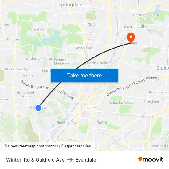 Winton Rd & Oakfield Ave to Evendale map