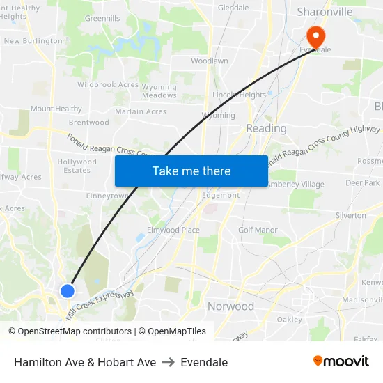 Hamilton Ave & Hobart Ave to Evendale map