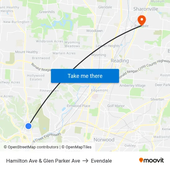 Hamilton Ave & Glen Parker Ave to Evendale map