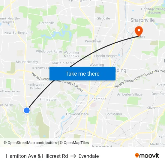 Hamilton Ave & Hillcrest Rd to Evendale map