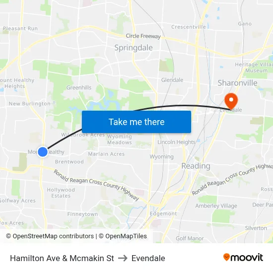 Hamilton Ave & Mcmakin St to Evendale map