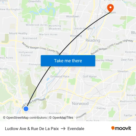 Ludlow Ave & Rue De La Paix to Evendale map