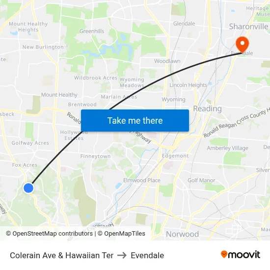 Colerain Ave & Hawaiian Ter to Evendale map