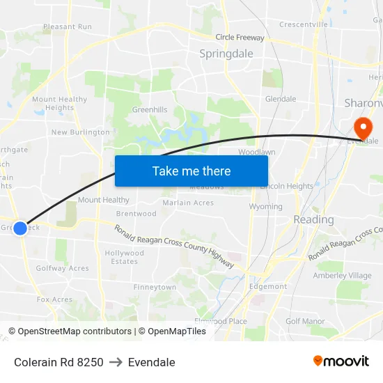 Colerain Rd 8250 to Evendale map