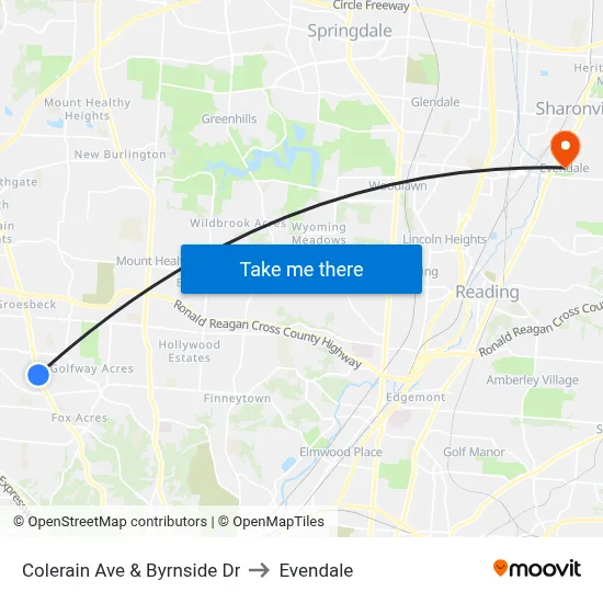 Colerain Ave & Byrnside Dr to Evendale map