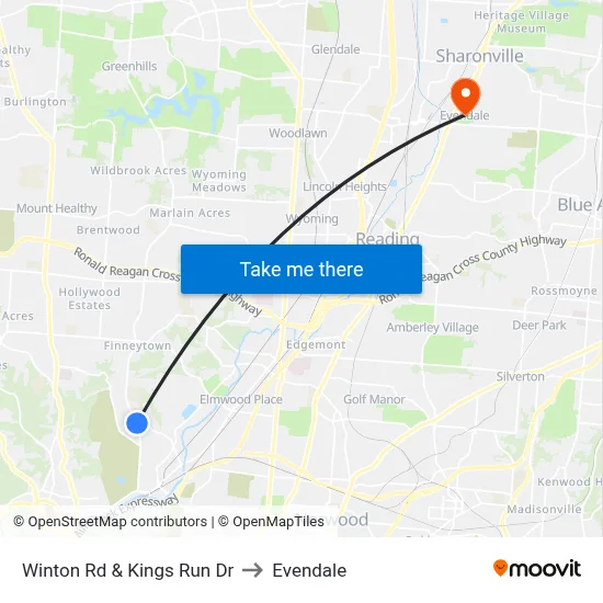 Winton Rd & Kings Run Dr to Evendale map