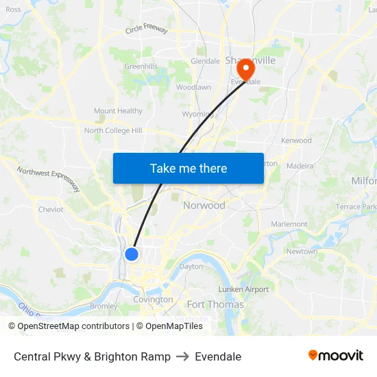 Central Pkwy & Brighton Ramp to Evendale map