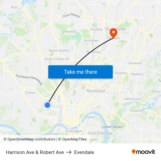 Harrison Ave & Robert Ave to Evendale map