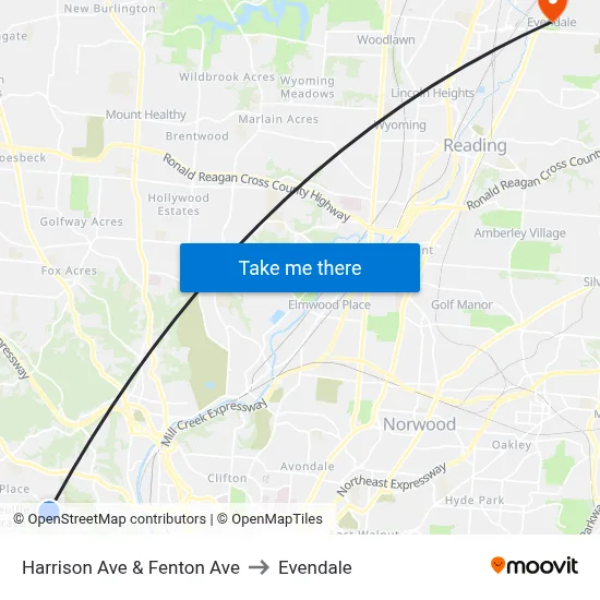 Harrison Ave & Fenton Ave to Evendale map