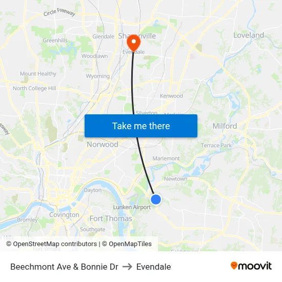 Beechmont  Ave & Bonnie Dr to Evendale map