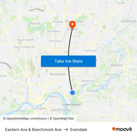 Eastern Ave & Beechmont Ave to Evendale map