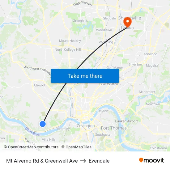 Mt Alverno Rd & Greenwell Ave to Evendale map