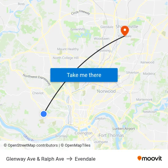 Glenway Ave & Ralph Ave to Evendale map
