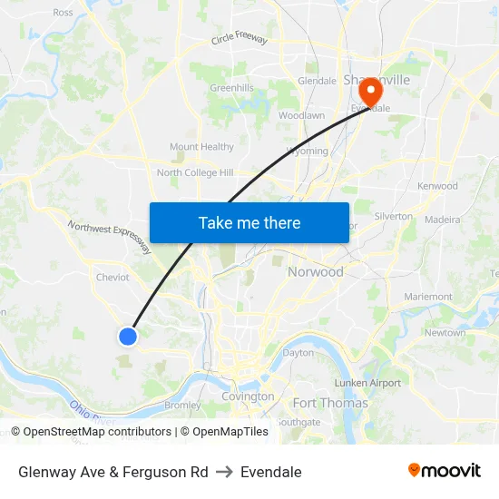 Glenway Ave & Ferguson Rd to Evendale map