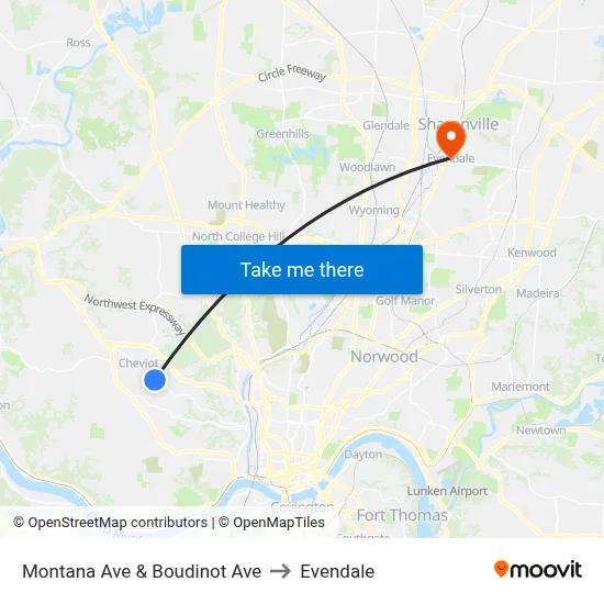 Montana  Ave & Boudinot Ave to Evendale map