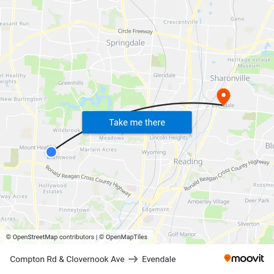 Compton Rd & Clovernook Ave to Evendale map