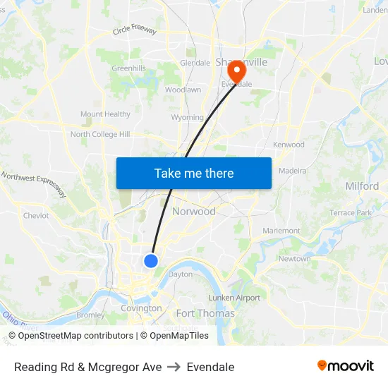 Reading Rd & Mcgregor Ave to Evendale map